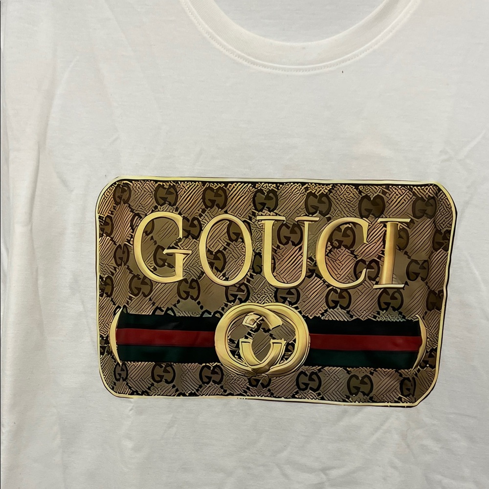 White Tee with Gold and Brown Graphic inspired by design - Picture 2 of 3